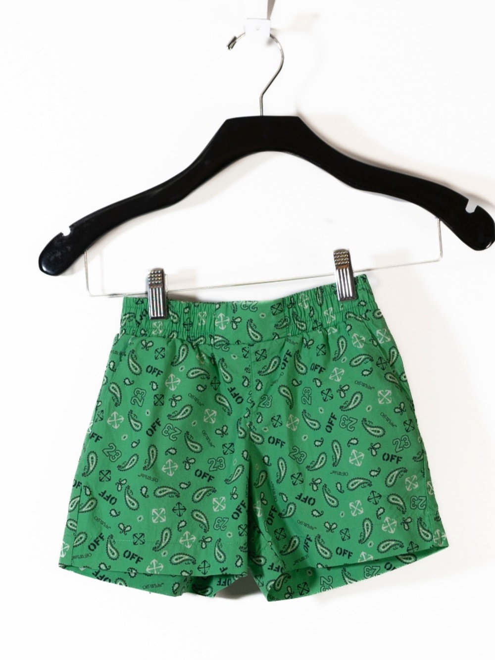 Off White Kid's Green White Paisley Print Pattern Swim Bathing Suit Shorts 8